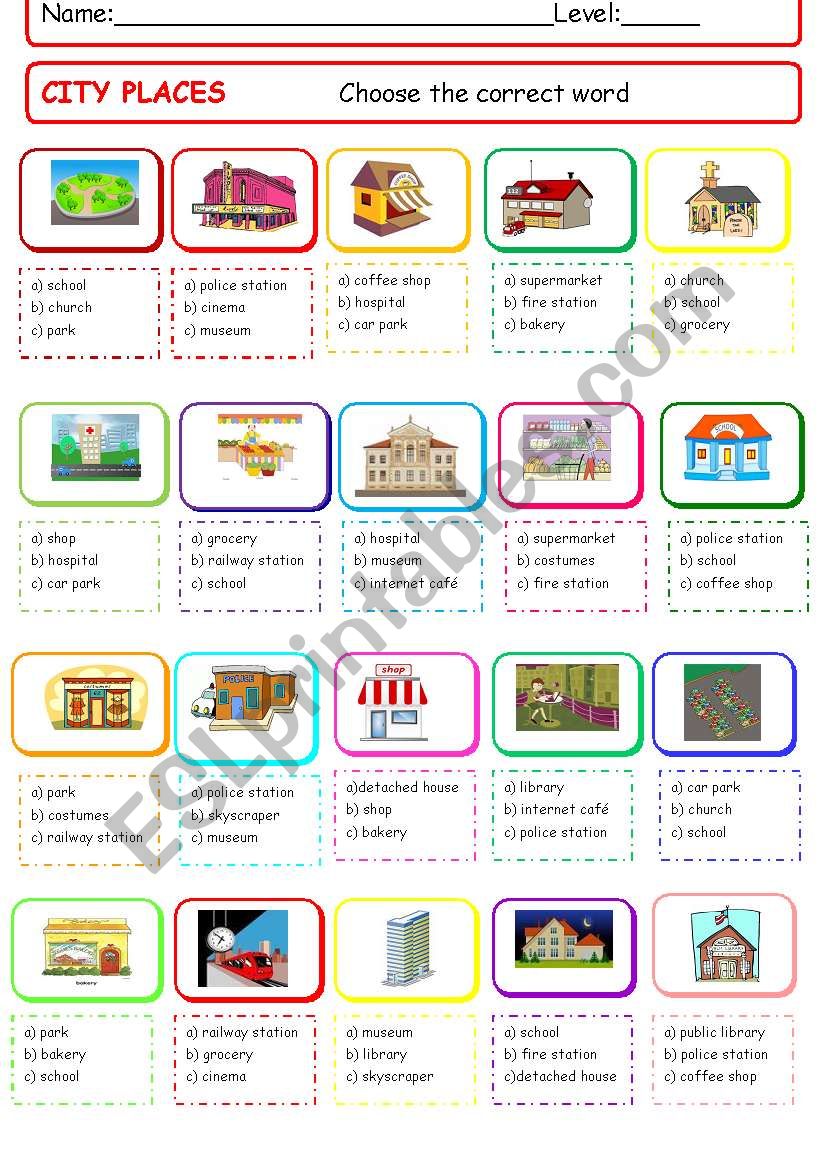 City places quiz worksheet