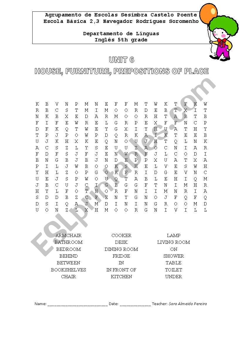 wordsearch: house, furniture, prepostions of place