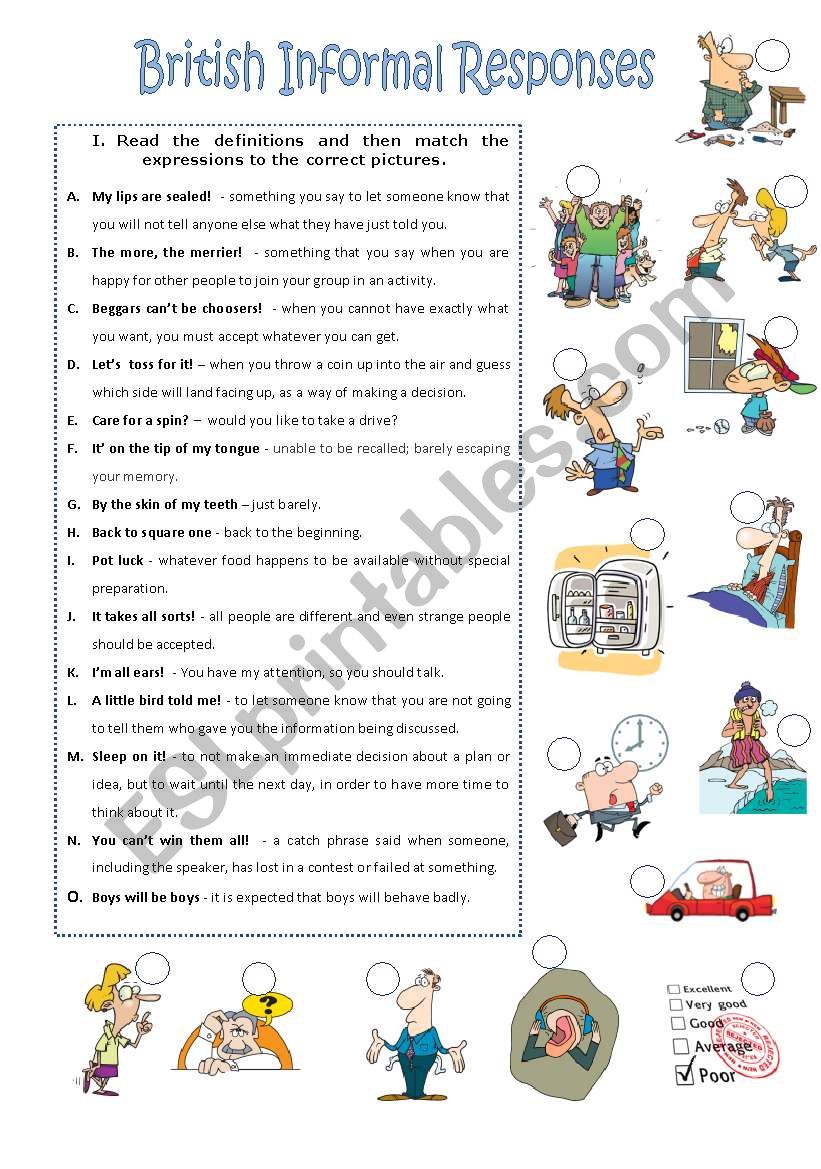 British Informal Responses worksheet