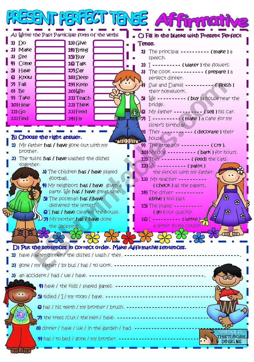 PRESENT PERFECT - AFFIRMATIVE (B&W+KEY included) 