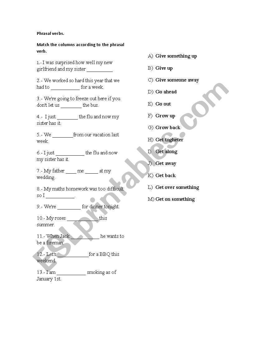 phrasal verbs get  give worksheet