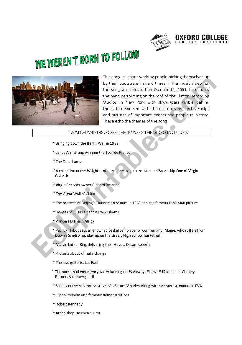WE WERENT BORN TO FOLLOW worksheet