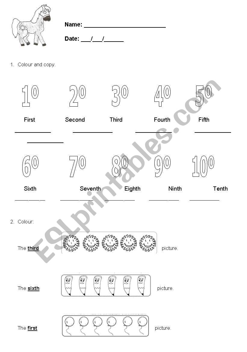 Ordinal numbers worksheet