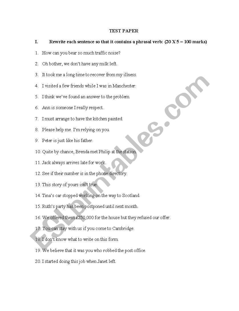 Phrasal Verbs worksheet