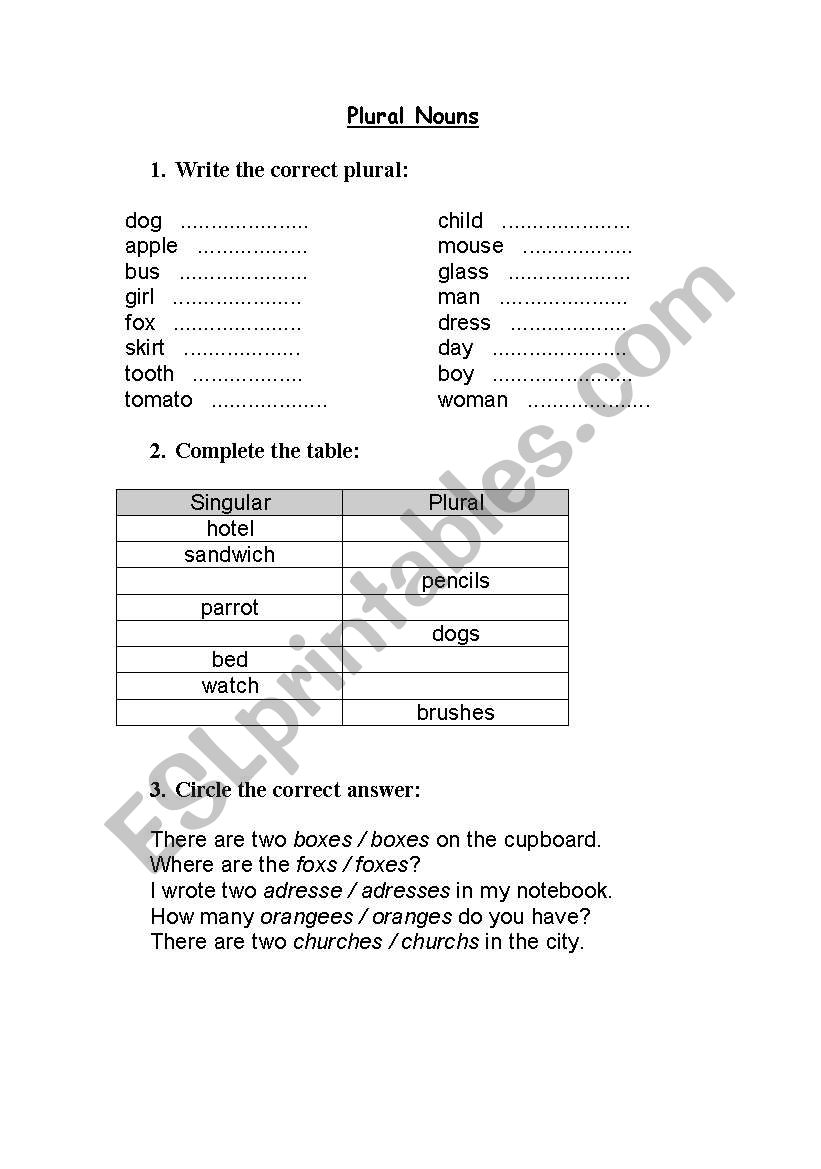 Plural Nouns worksheet