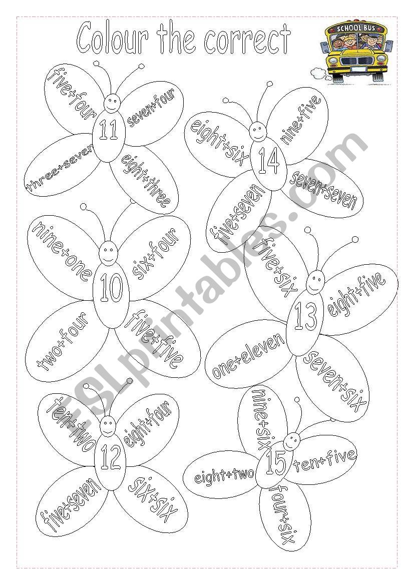 colour the correct worksheet