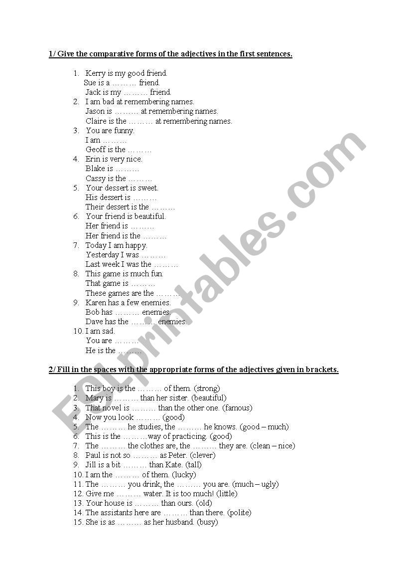 Comparision worksheet