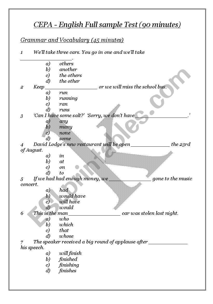 CEPA english Full Sample Test worksheet