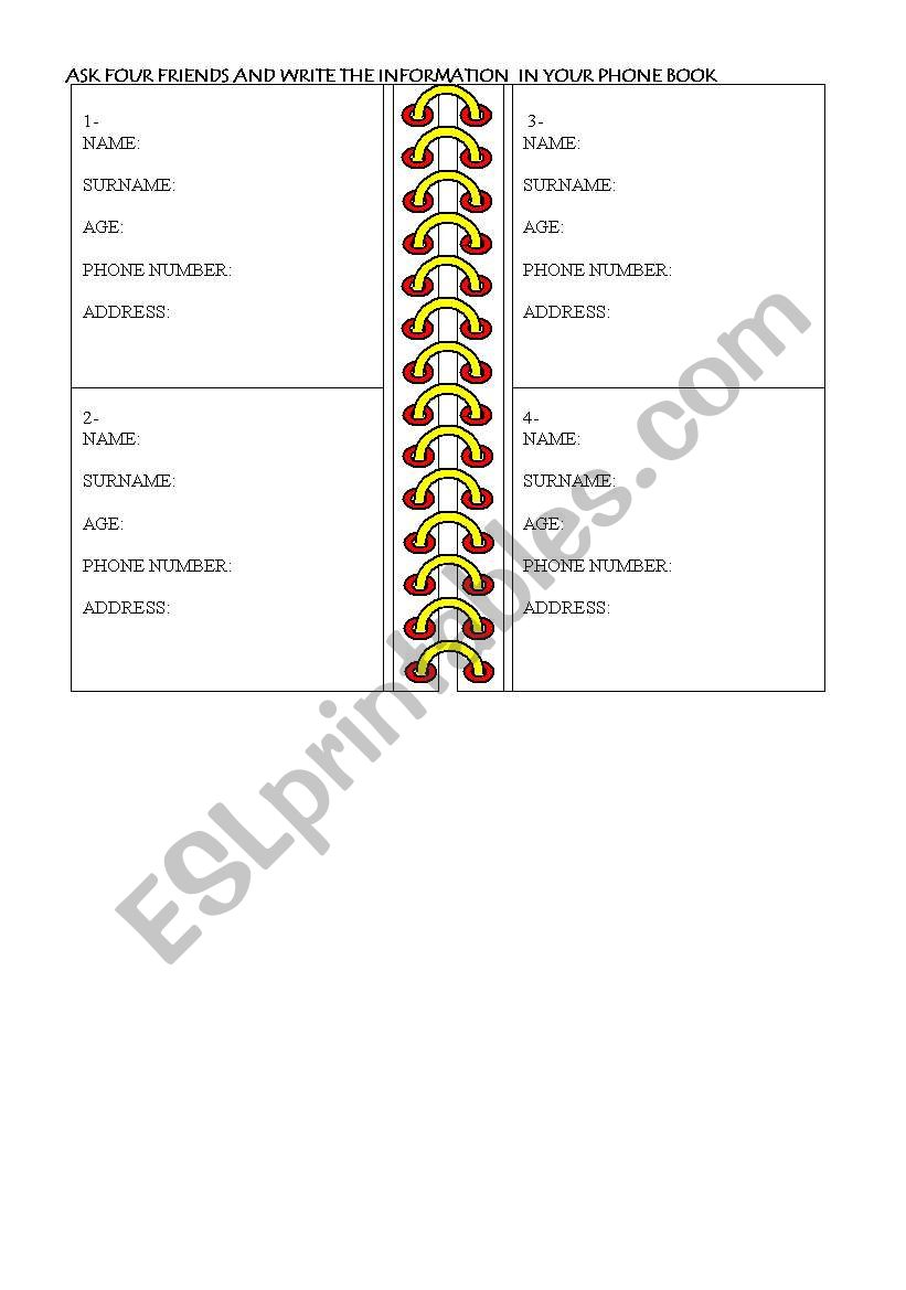 Phone Book worksheet