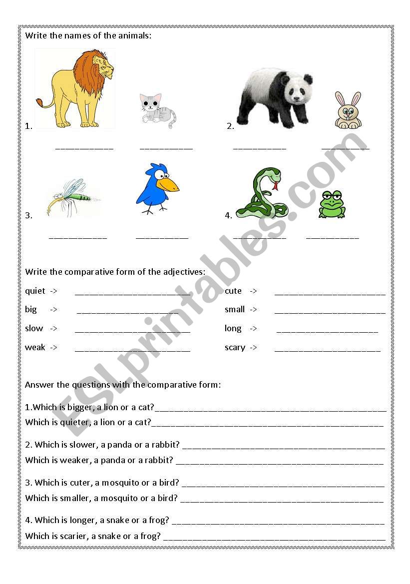Animals and Comparatives worksheet