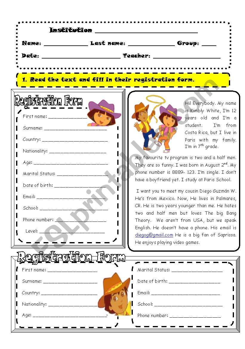 Personal Information worksheet