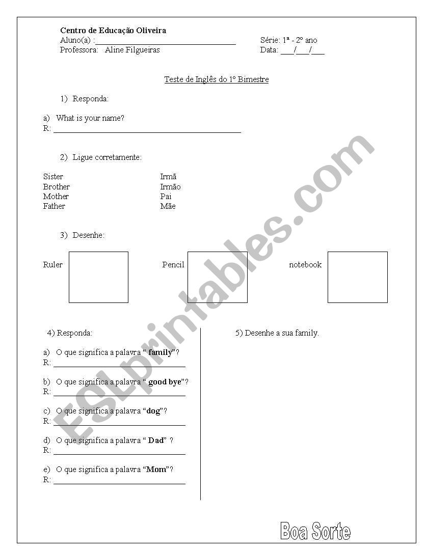 english test worksheet