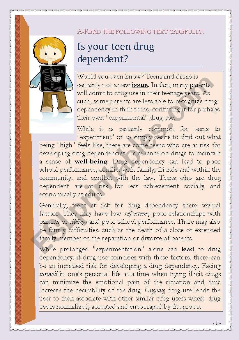 Is your teen drug dependent? worksheet