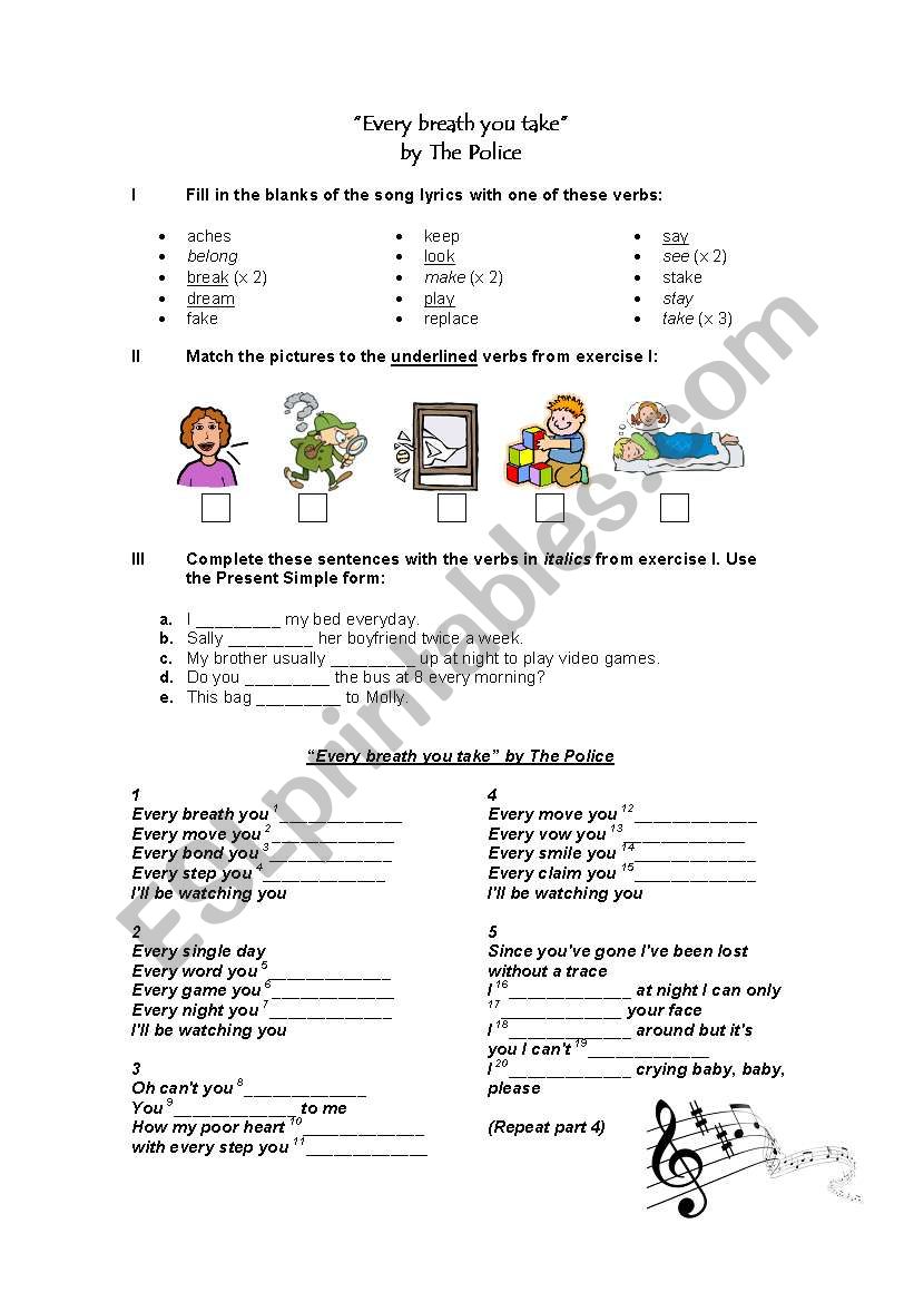 Every Breath You Take By The Police Esl Worksheet By Patricia Flores