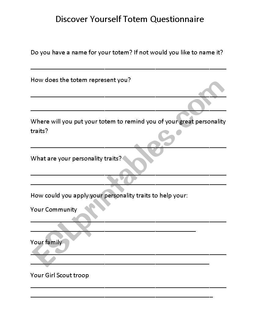 Dsicover yourself  worksheet
