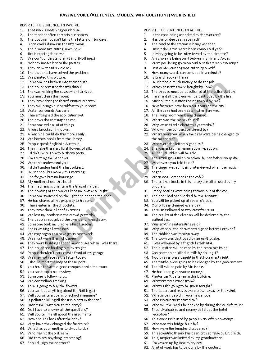 active passive worksheet worksheet