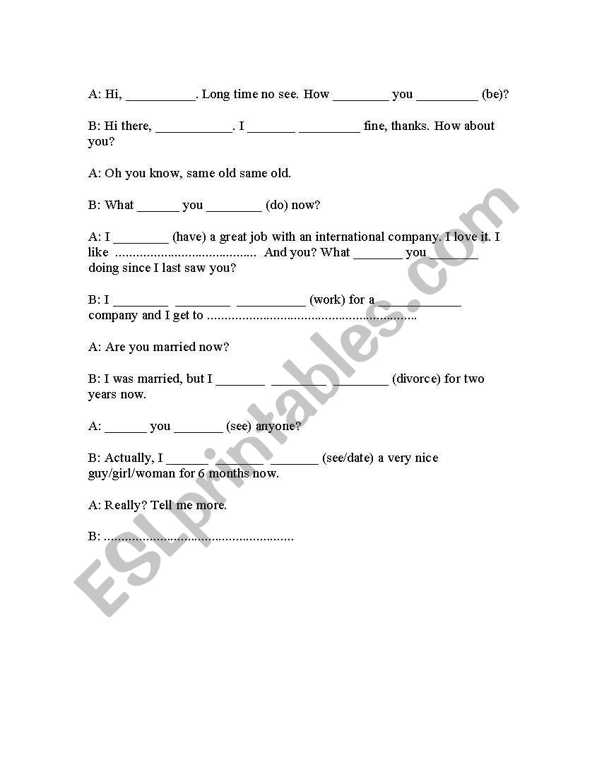 Verb Tenses Practice Dialogue worksheet