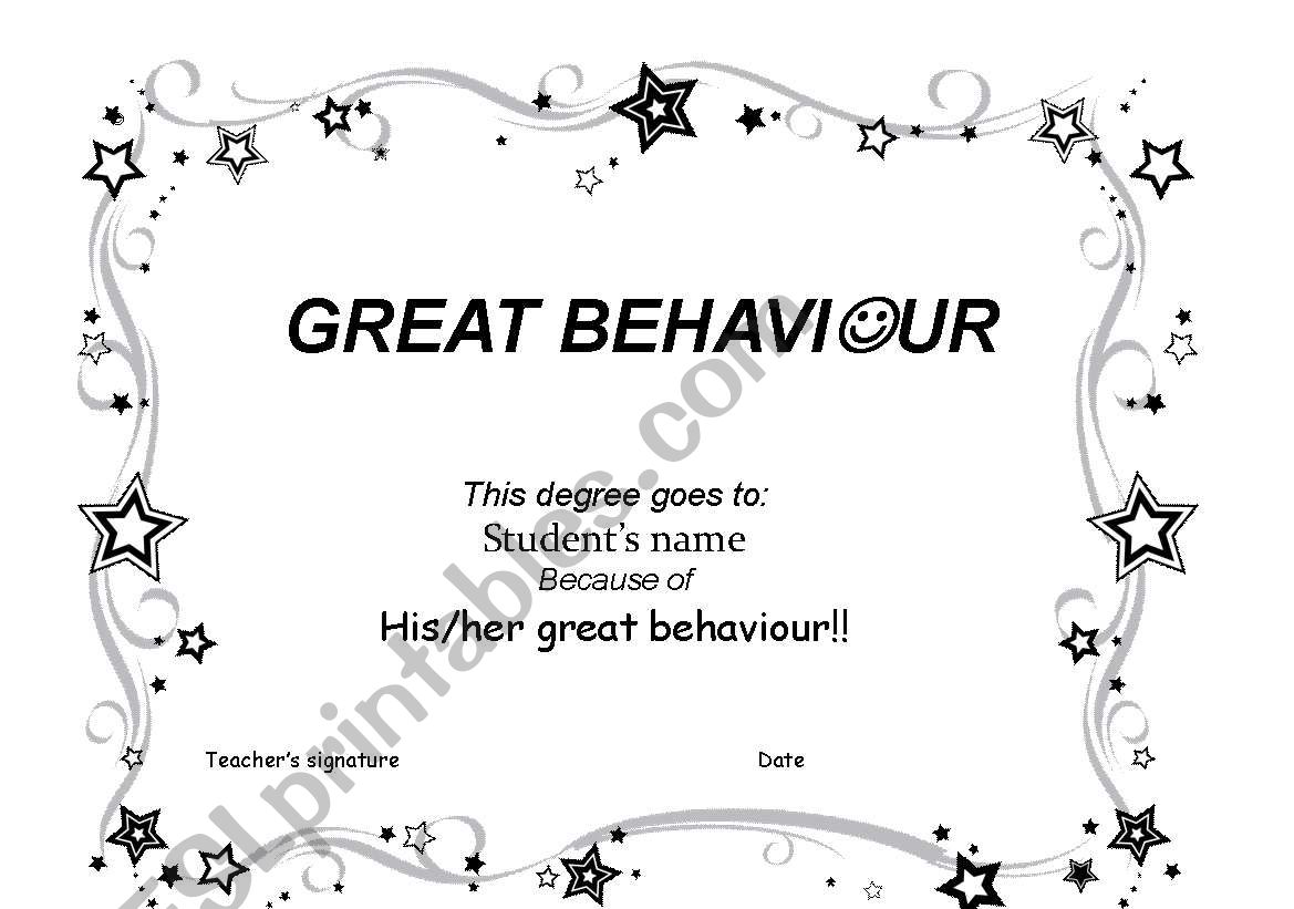 behaviour degree worksheet
