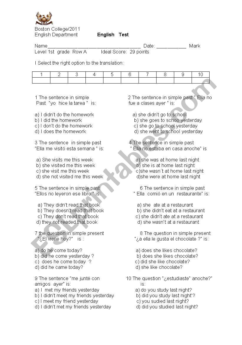 Test worksheet