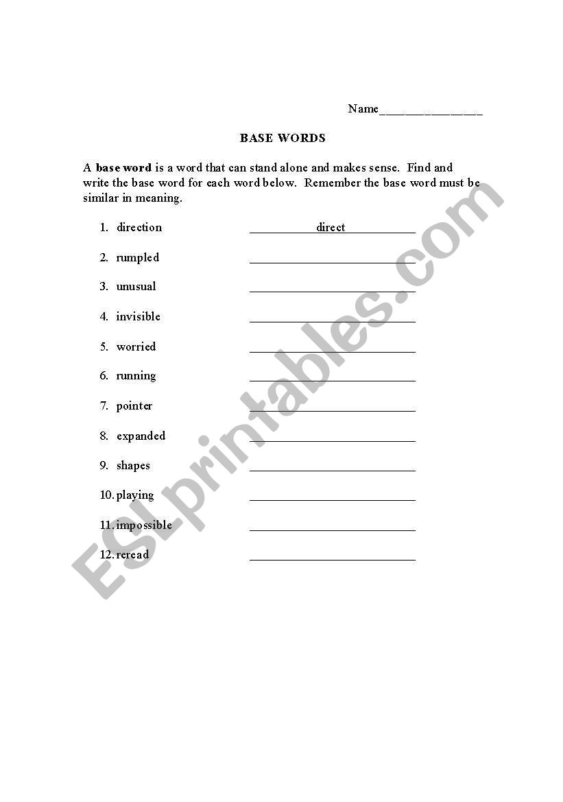 Finding the BASE Word worksheet