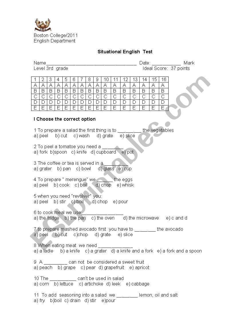 Food worksheet