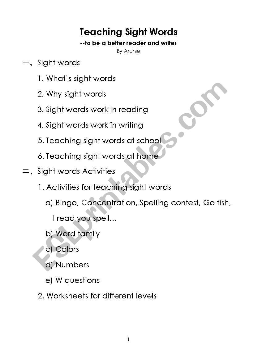 Teaching Sight Words worksheet