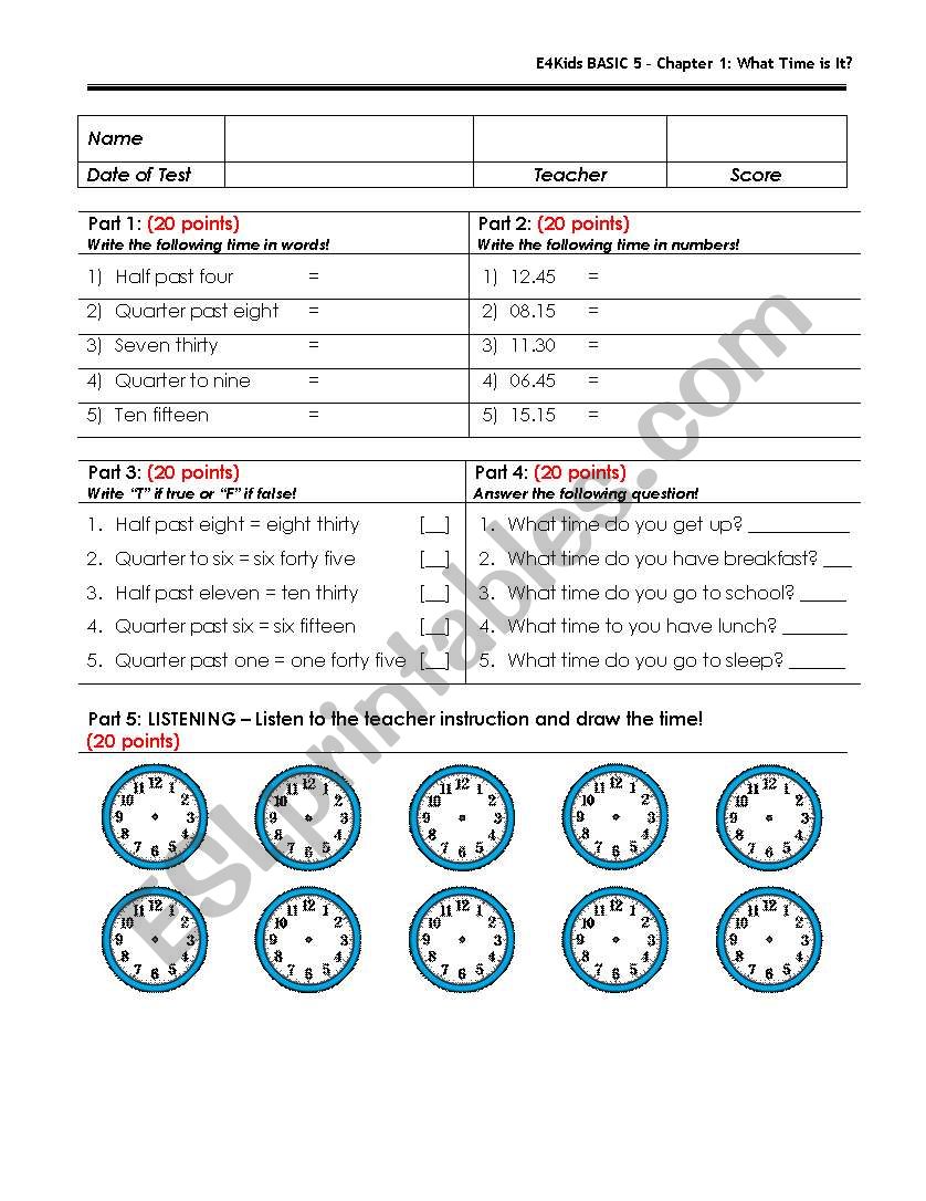 What time is it? worksheet