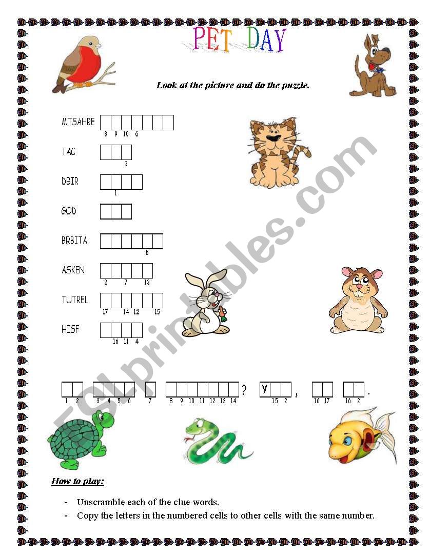 Pet day worksheet