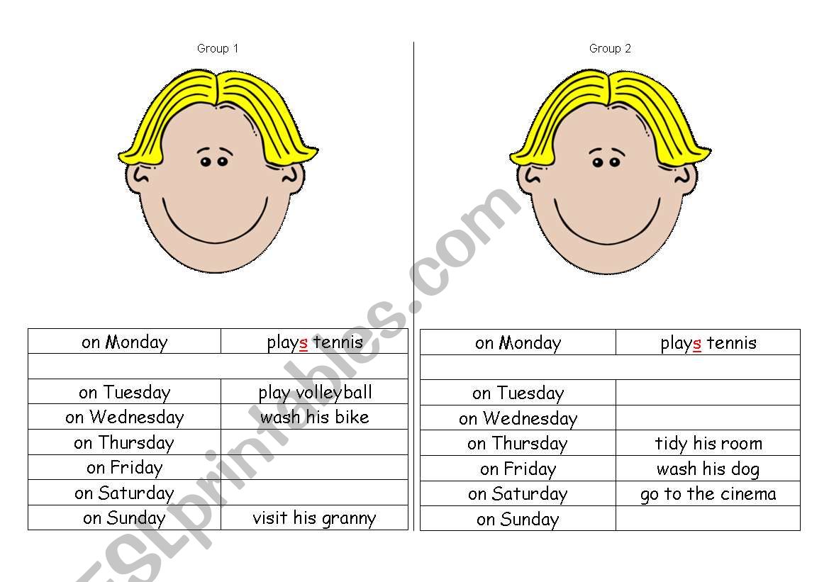 Group or Pair work worksheet