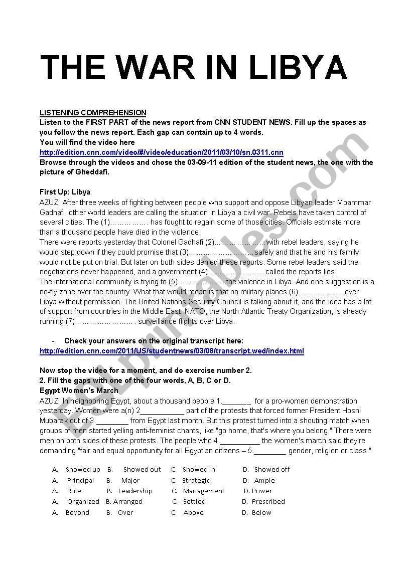 THE WAR IN LIBYA worksheet