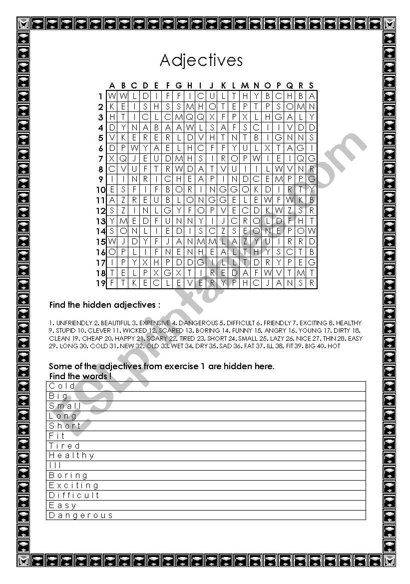 Exercises with adjectives worksheet