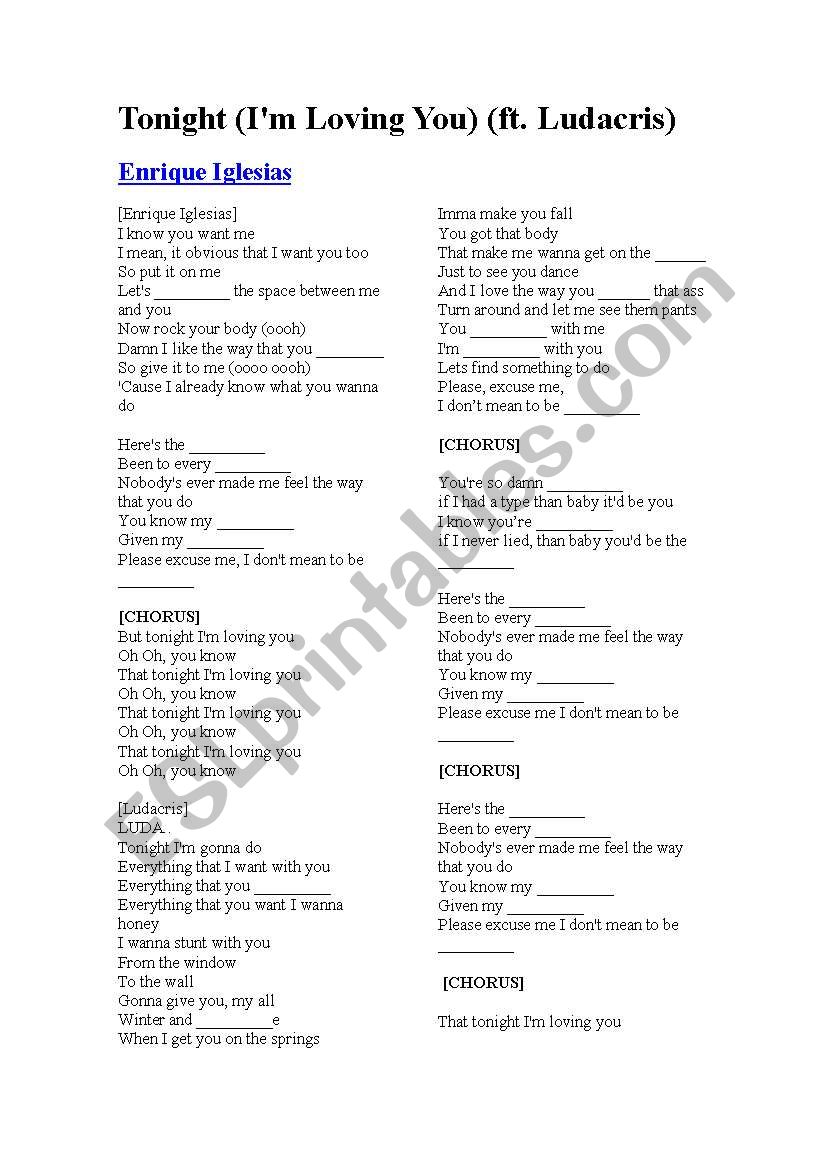 Tonight (Im loving you) worksheet