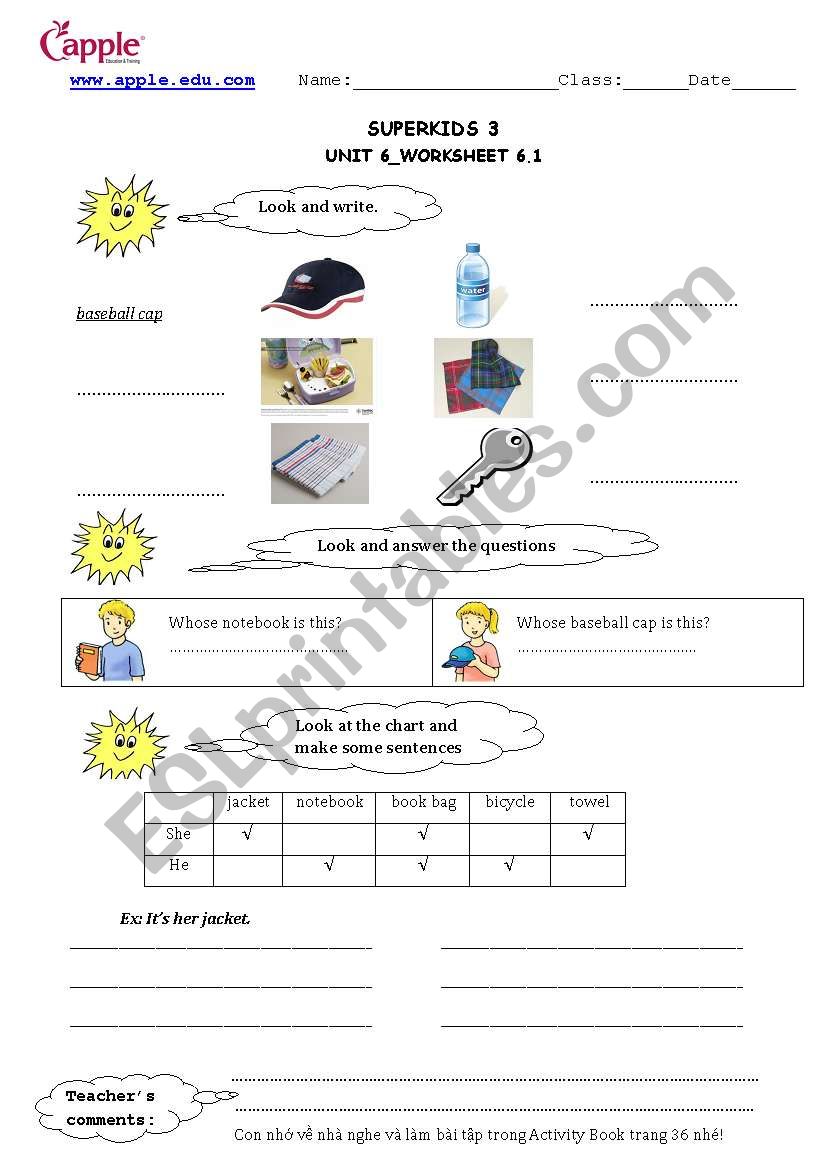 prossessives worksheet