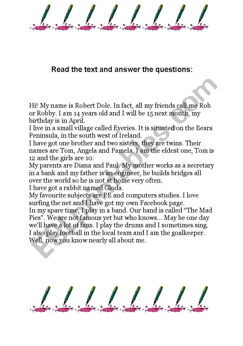 reading comprehension worksheet