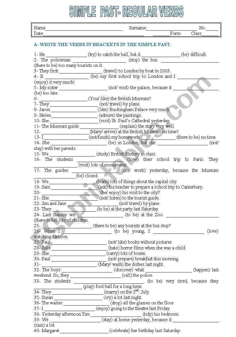 Simple Past - Regular verbs worksheet