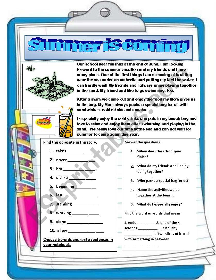 Summer is coming worksheet