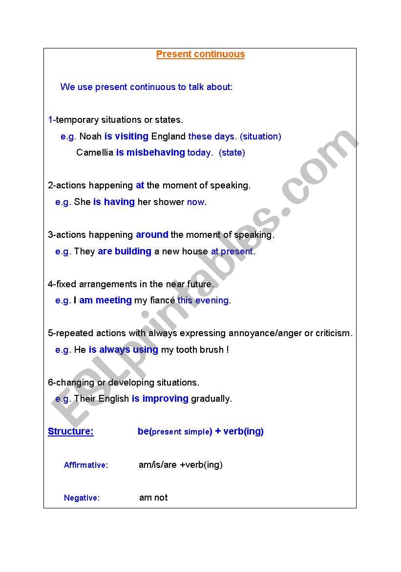 Present Continuous worksheet