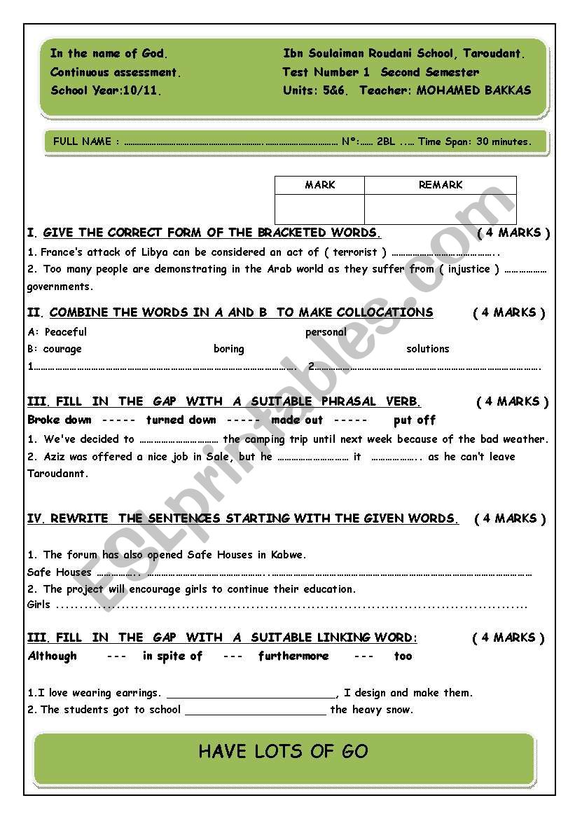 A QUIZ FOR BAC STUDENTS worksheet