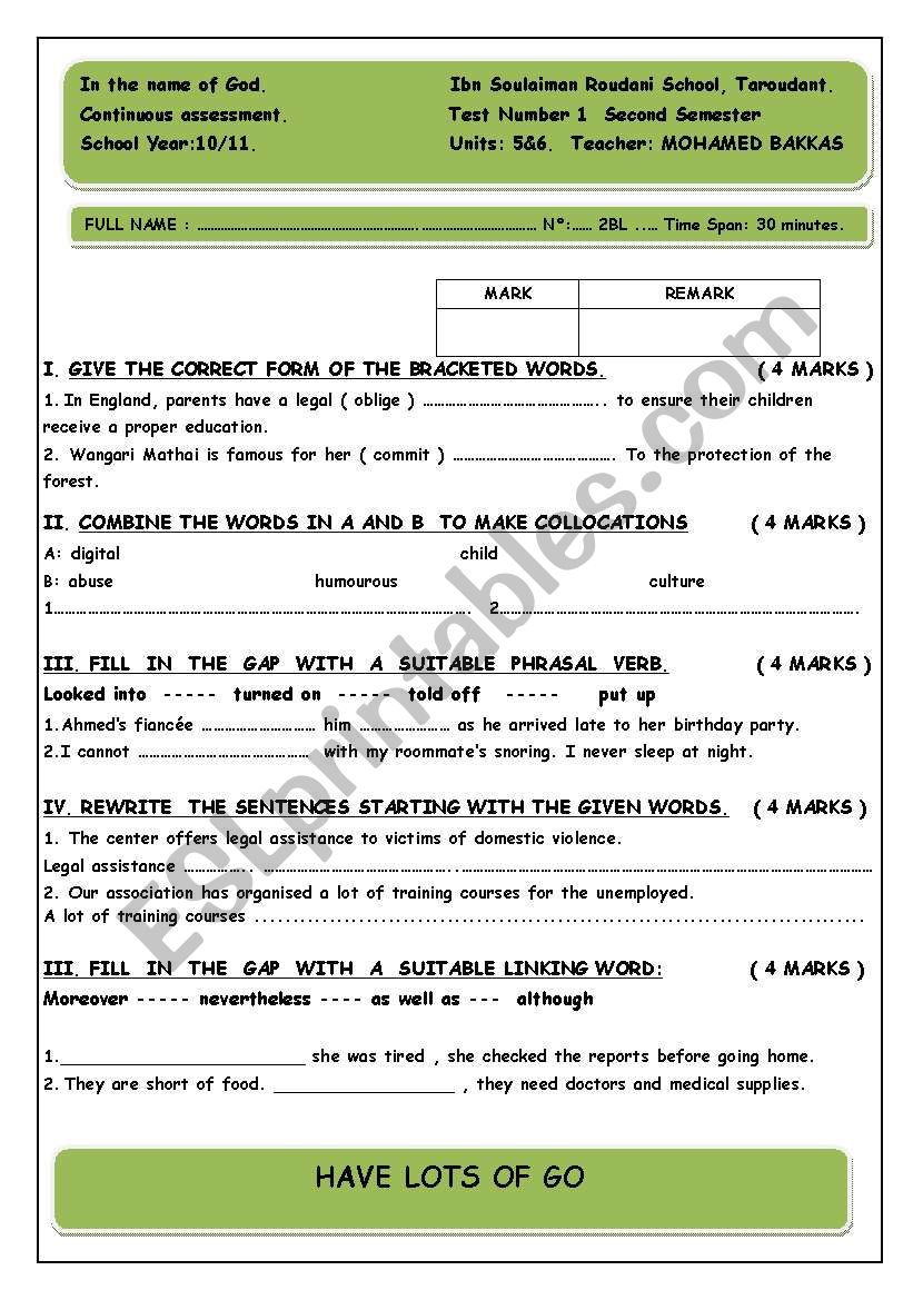 A QUIZ FOR BAC STUDENTS worksheet