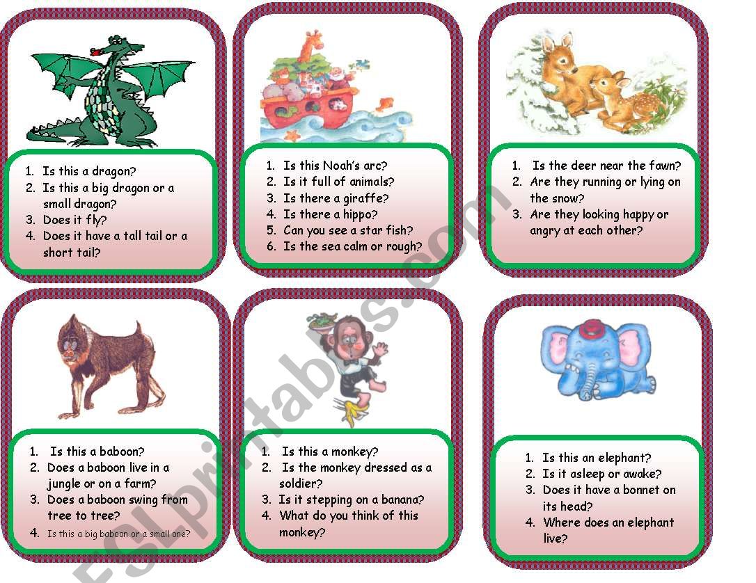 comprehension cards - animals worksheet