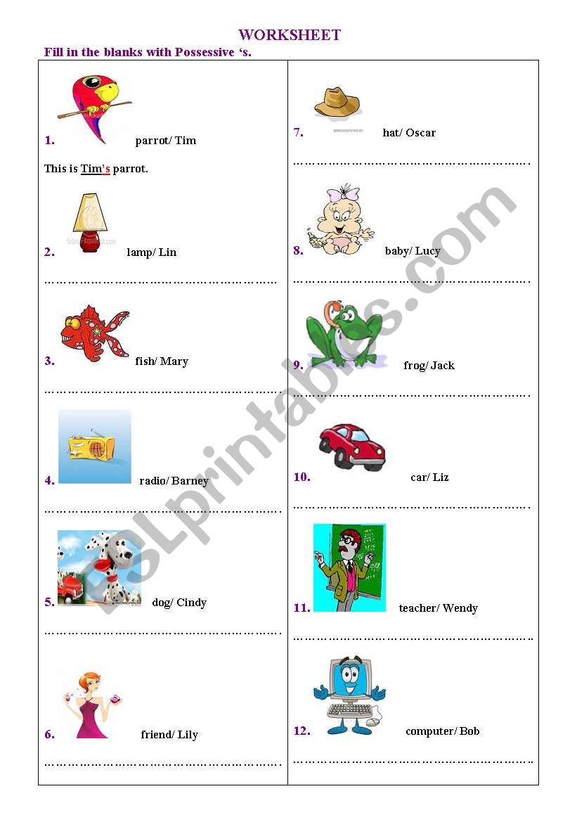 POSSESSIVE s worksheet