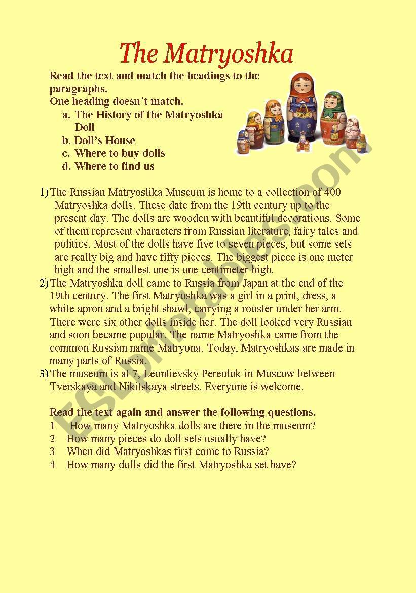 The History of the Matryoshka worksheet