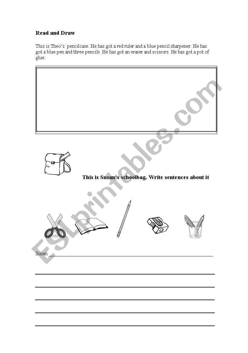 School objects worksheet