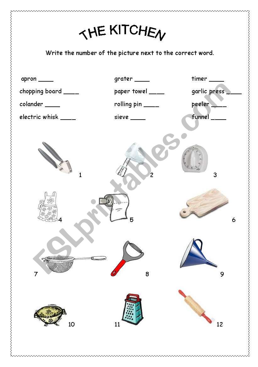 kitchen worksheet