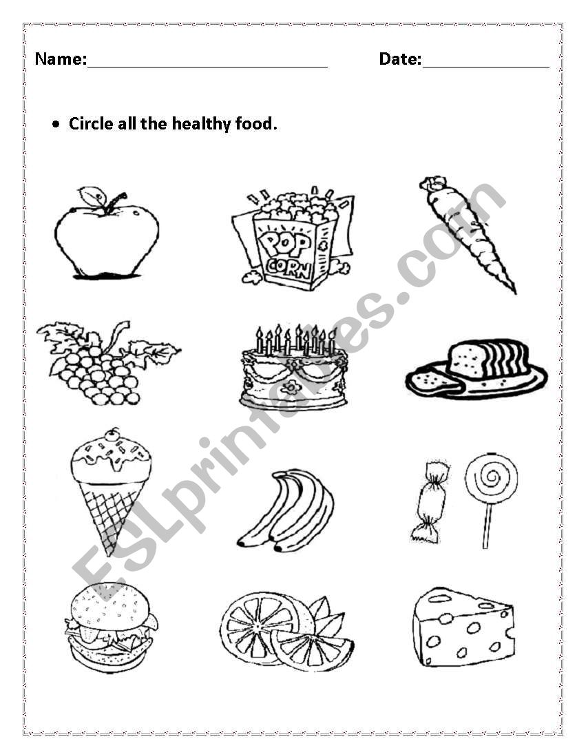 healthy/unhealthy food worksheet