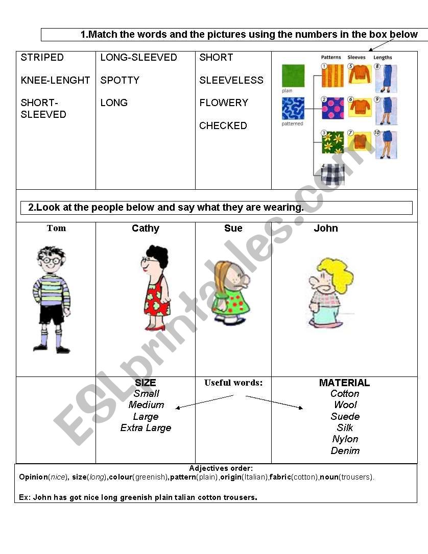 Clothes pattern and adjectives
