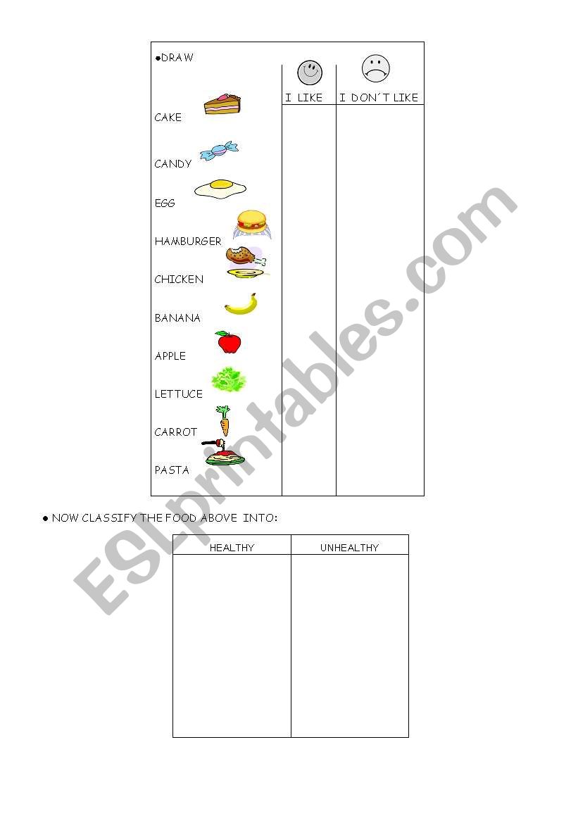 Food exercise worksheet