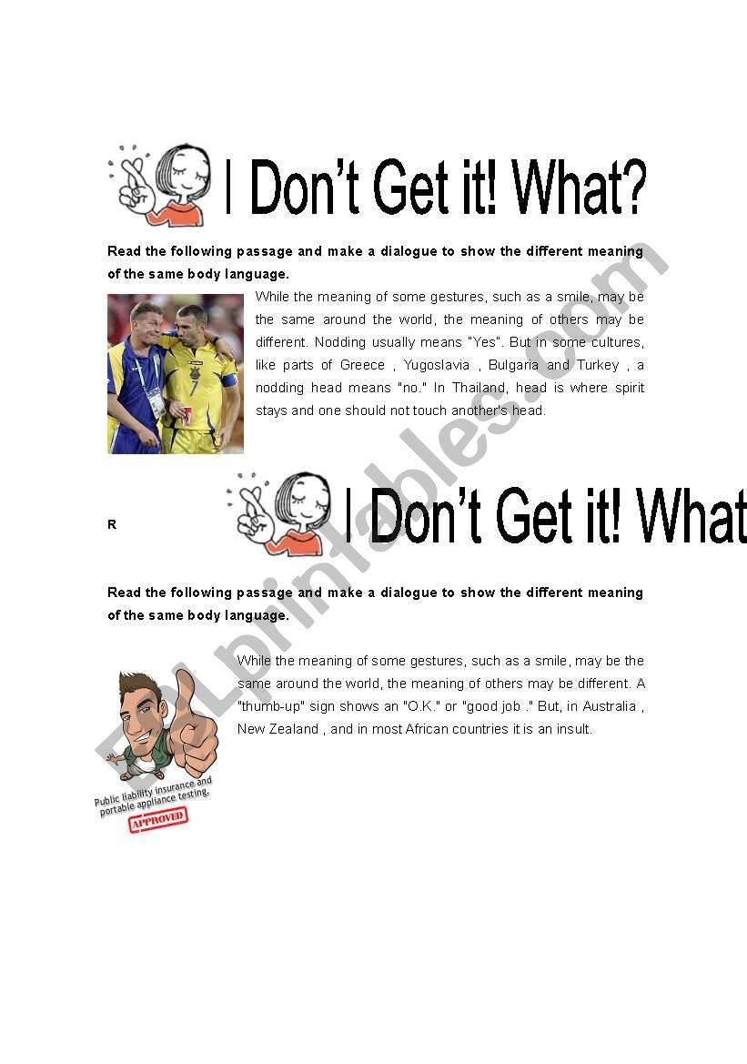 Body Language 2 worksheet