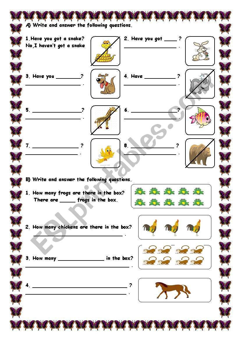 animals worksheet