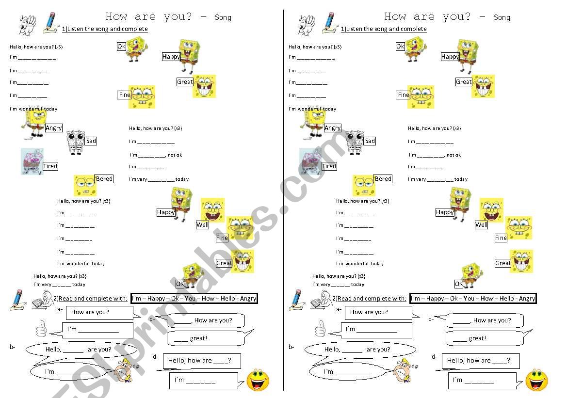 Hello, how are you song! worksheet